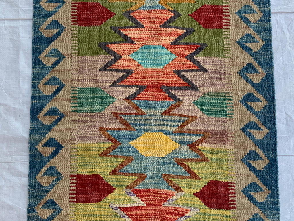 Flatweave Afghan Handmade Hallway Kilim Runner, Turkmen Traditional Wool Area Rug, Vegetable Dyed Rug, Rug for Kitchen, Entryway Rug 197x65