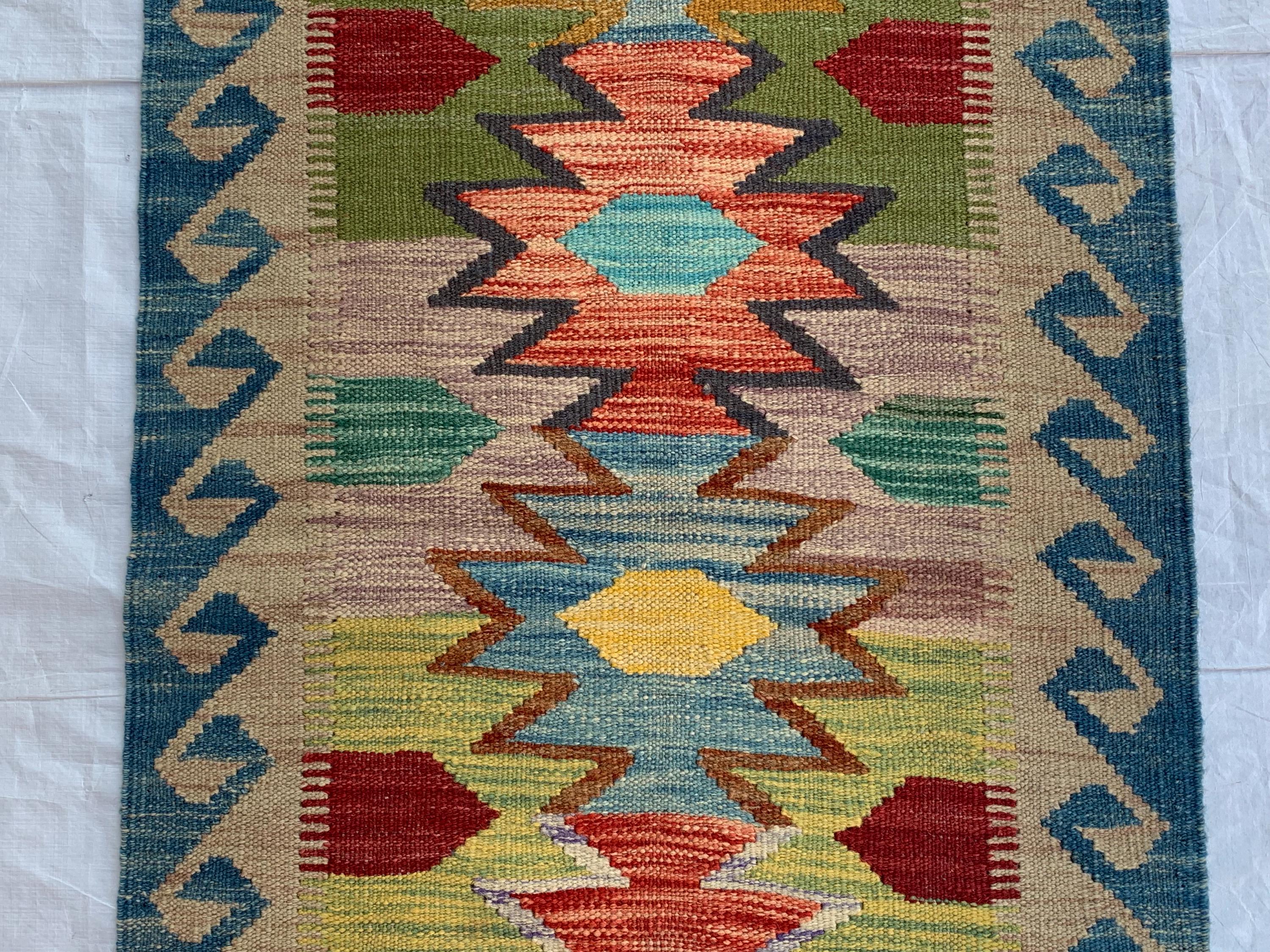 Flatweave Afghan Handmade Hallway Kilim Runner, Turkmen Traditional Wool Area Rug, Vegetable Dyed Rug, Rug for Kitchen, Entryway Rug 197x65