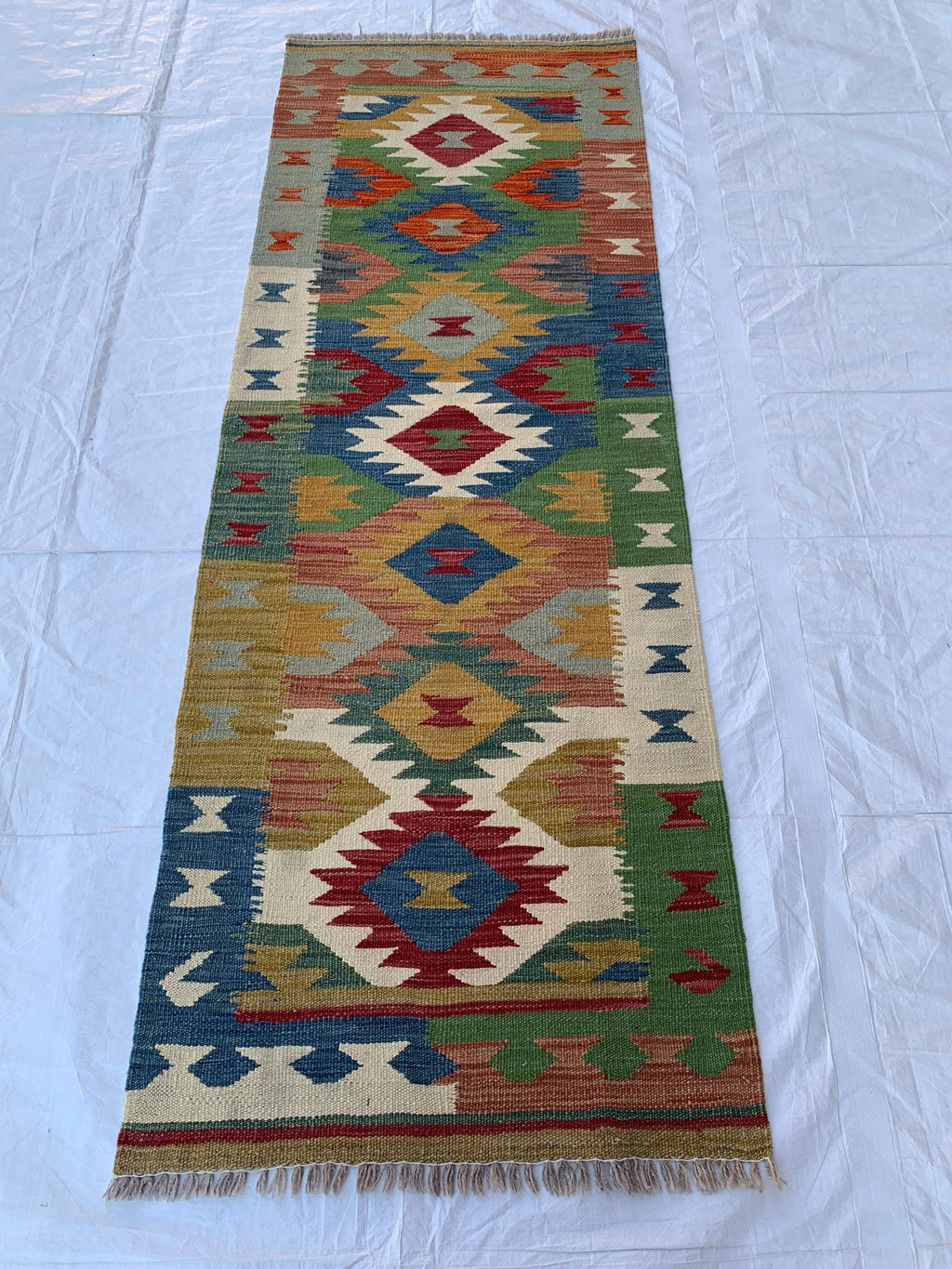 2x6ft, Turkmen Handmade Afghan Wool Chobi Kilim, Flatweave Hallway Runner Rug, Vegetable Dyed Rug, Multi Color Kilim, for Entryway 187x67 cm