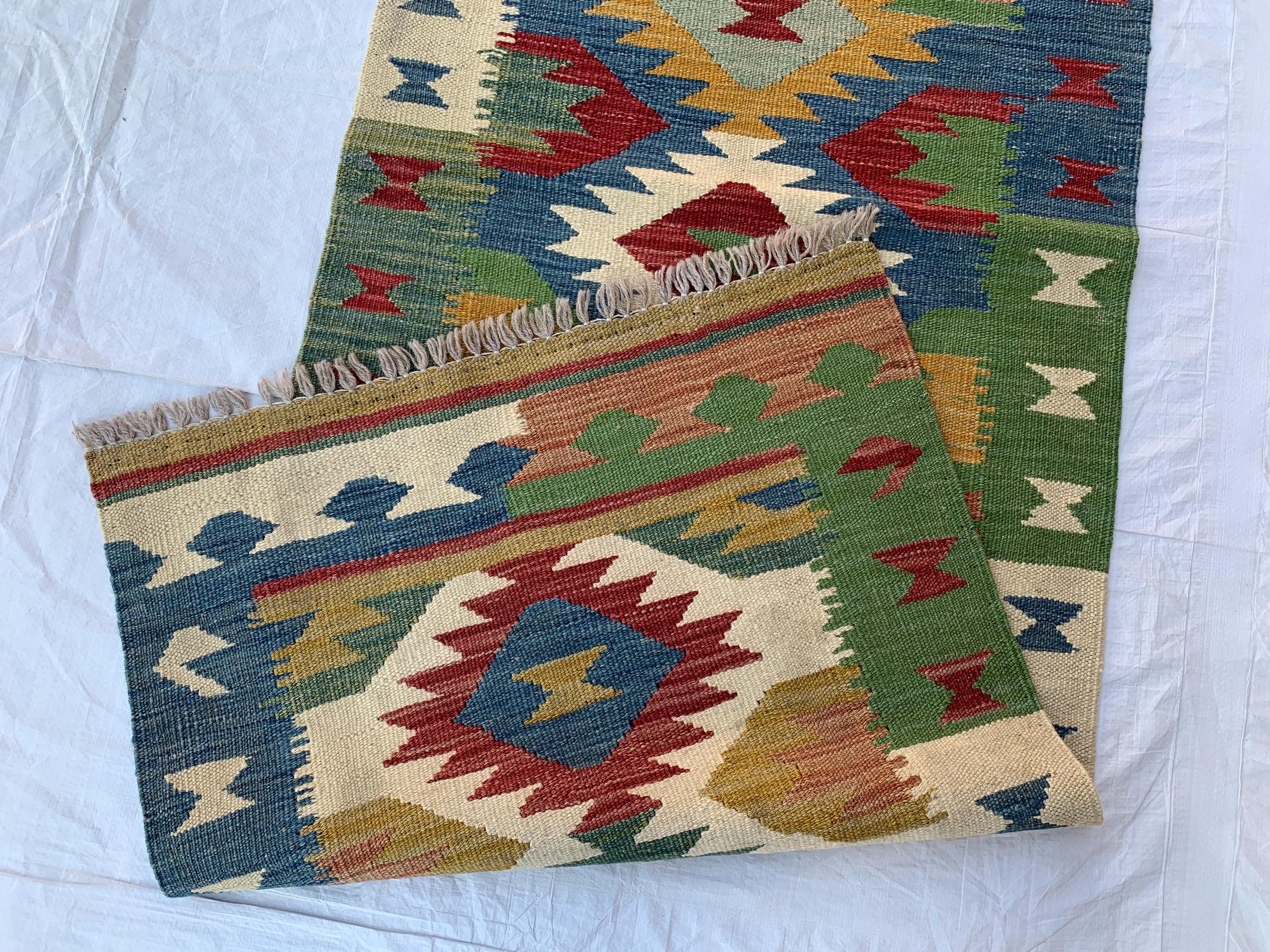2x6ft, Turkmen Handmade Afghan Wool Chobi Kilim, Flatweave Hallway Runner Rug, Vegetable Dyed Rug, Multi Color Kilim, for Entryway 187x67 cm