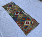 2x6ft, Turkmen Handmade Afghan Wool Chobi Kilim, Flatweave Hallway Runner Rug, Vegetable Dyed Rug, Multi Color Kilim, for Entryway 187x67 cm
