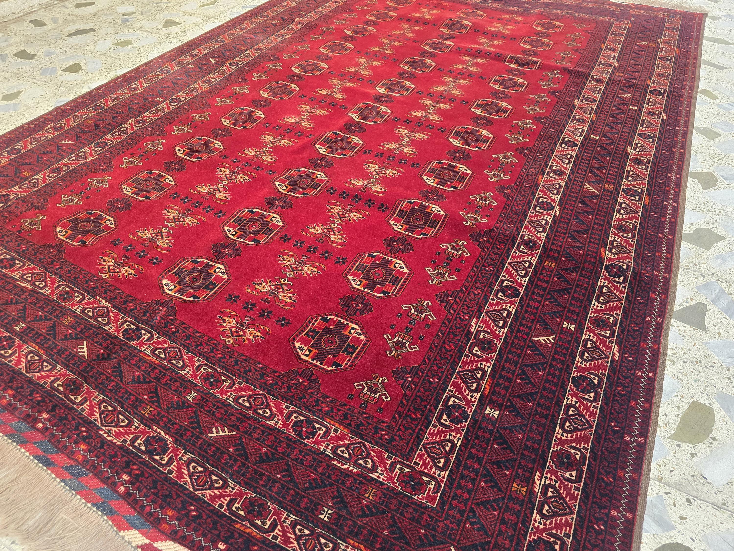 1960s Vintage Waziri Rug 10x6ft –Handwoven Tribal Wool Carpet – Boho Decor, Ethnic Collectible Area Rug, Warm Red & Earth Tone Afghan Rug
