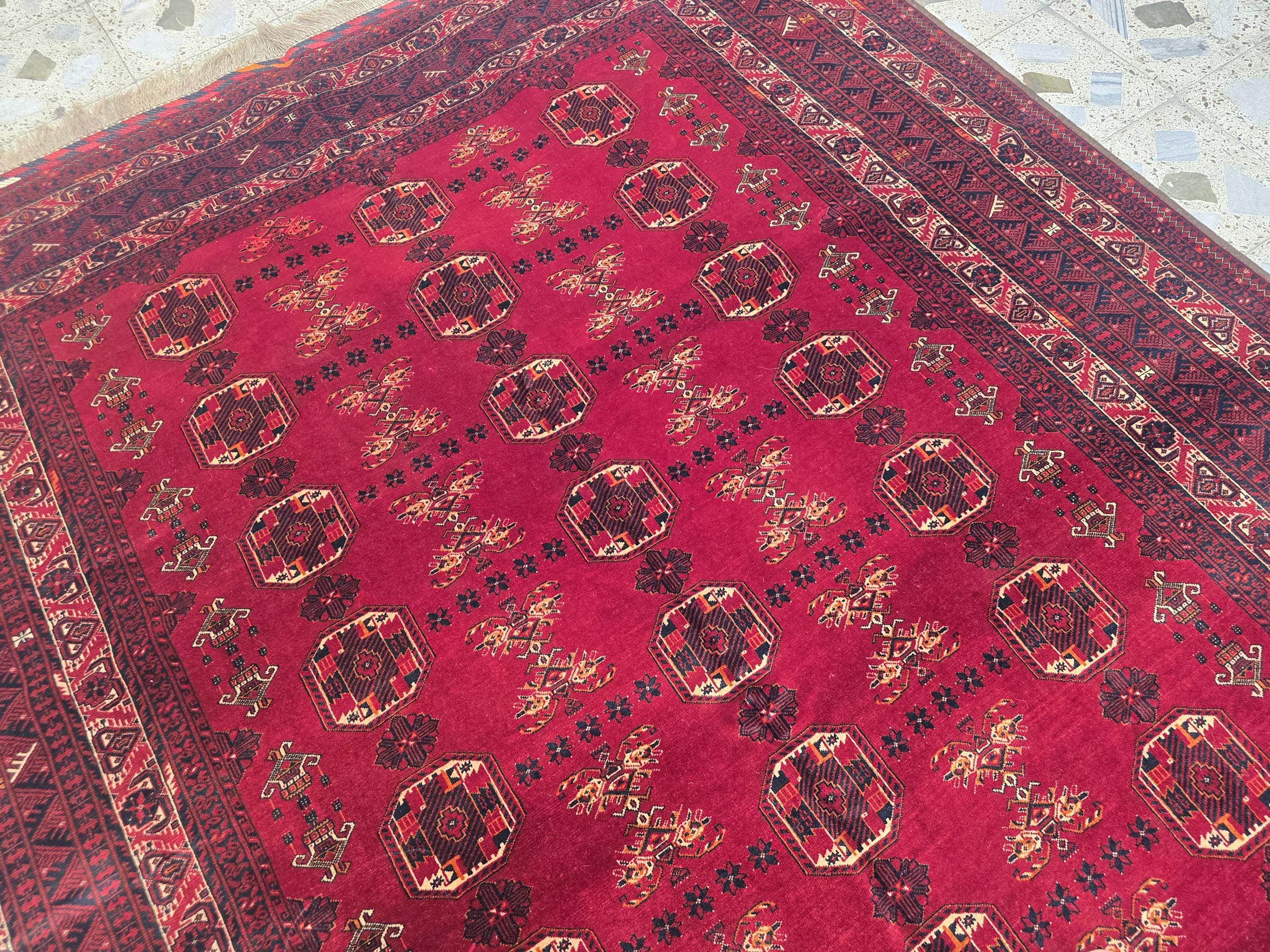 1960s Vintage Waziri Rug 10x6ft –Handwoven Tribal Wool Carpet – Boho Decor, Ethnic Collectible Area Rug, Warm Red & Earth Tone Afghan Rug