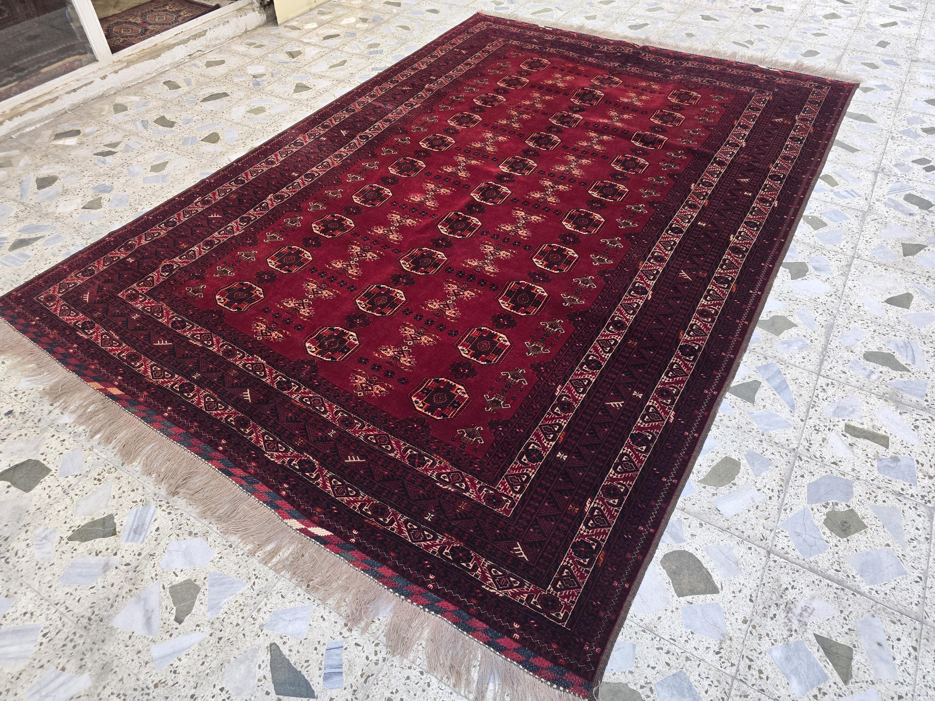 1960s Vintage Waziri Rug 10x6ft –Handwoven Tribal Wool Carpet – Boho Decor, Ethnic Collectible Area Rug, Warm Red & Earth Tone Afghan Rug