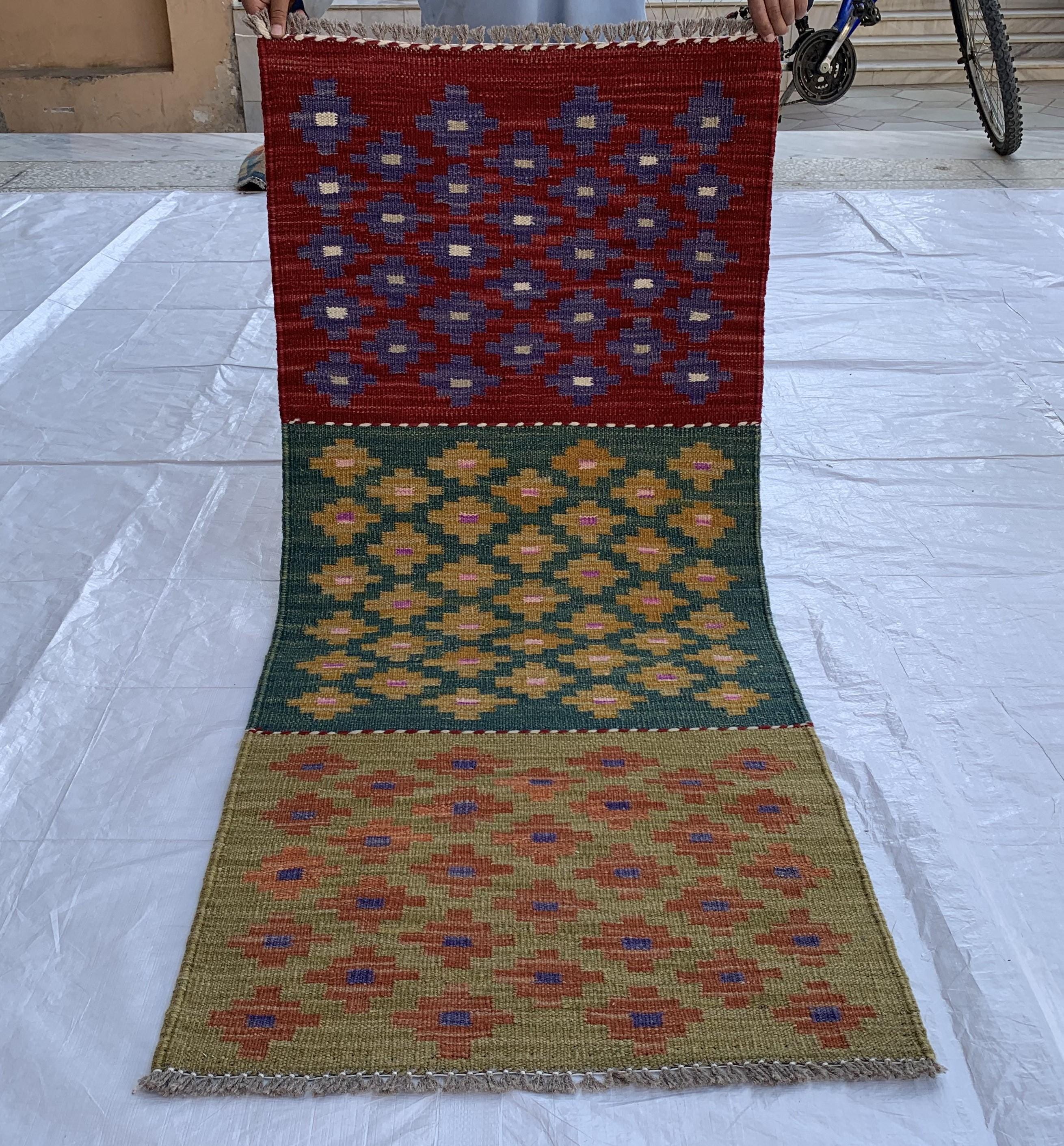 2x5 Short Hallway Kilim Rug, Turkmen Tribal Handmade Wool Area Rug, Flatweave vegetable dyed rug, Perfect for entryway, Kitchen, corridor