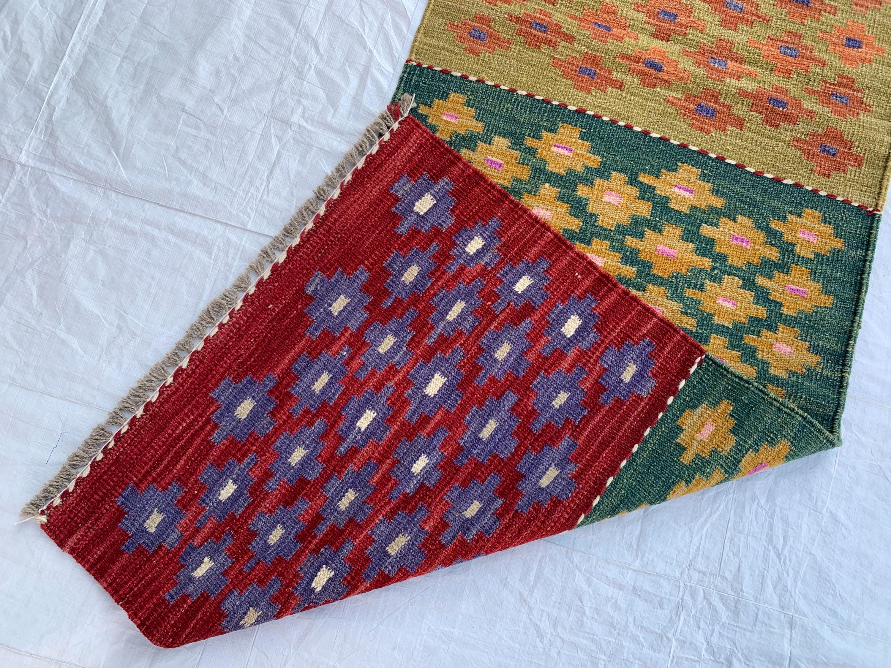 2x5 Short Hallway Kilim Rug, Turkmen Tribal Handmade Wool Area Rug, Flatweave vegetable dyed rug, Perfect for entryway, Kitchen, corridor