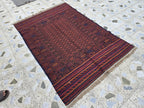 4x6ft, Turkmen Handmade Afghan Kilim Rug, Vintage Geometric Tribal Wool Rug, Boho Red Rug for Bedroom, Hallway, Entryway