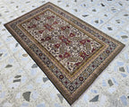 Shirvan Handwoven 4x7ft Vintage Afghan Rug, Geometric light beige and red Wool Area Rug, Living Room Rug, Bedroom Rug