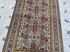 Shirvan Handwoven 4x7ft Vintage Afghan Rug, Geometric light beige and red Wool Area Rug, Living Room Rug, Bedroom Rug