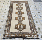 4x8ft, Natural Gabba Runner Rug – Handwoven Tribal Wool Rug, Neutral Boho Hallway Carpet, Turkmen Wool Area Rug, Rug for Entryway, Farmhouse