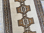 4x8ft, Natural Gabba Runner Rug – Handwoven Tribal Wool Rug, Neutral Boho Hallway Carpet, Turkmen Wool Area Rug, Rug for Entryway, Farmhouse