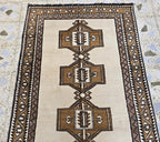 4x8ft, Natural Gabba Runner Rug – Handwoven Tribal Wool Rug, Neutral Boho Hallway Carpet, Turkmen Wool Area Rug, Rug for Entryway, Farmhouse