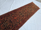 Vintage Persian Runner Rug 90 Years Old – Handwoven Tribal Herati Design – Long Narrow Hallway Rug 12.6x2.8 ft – Wool Oriental Rug