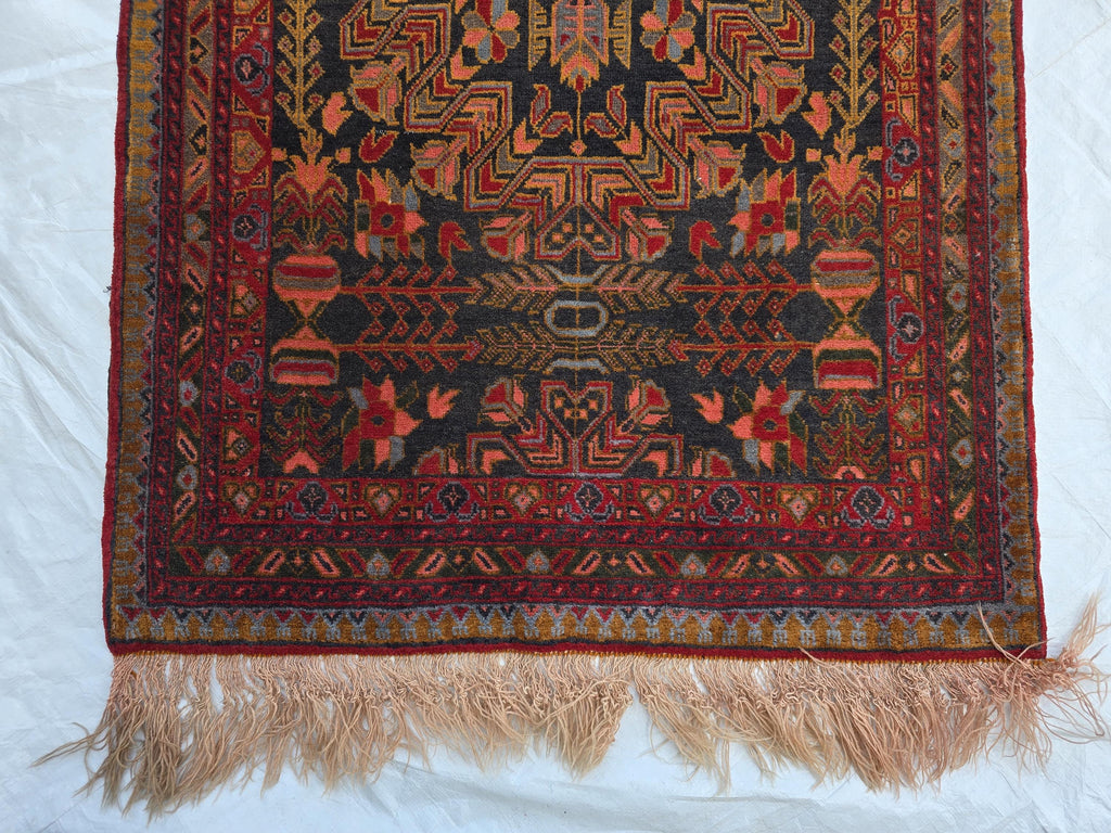 Vintage Persian Runner Rug 90 Years Old – Handwoven Tribal Herati Design – Long Narrow Hallway Rug 12.6x2.8 ft – Wool Oriental Rug