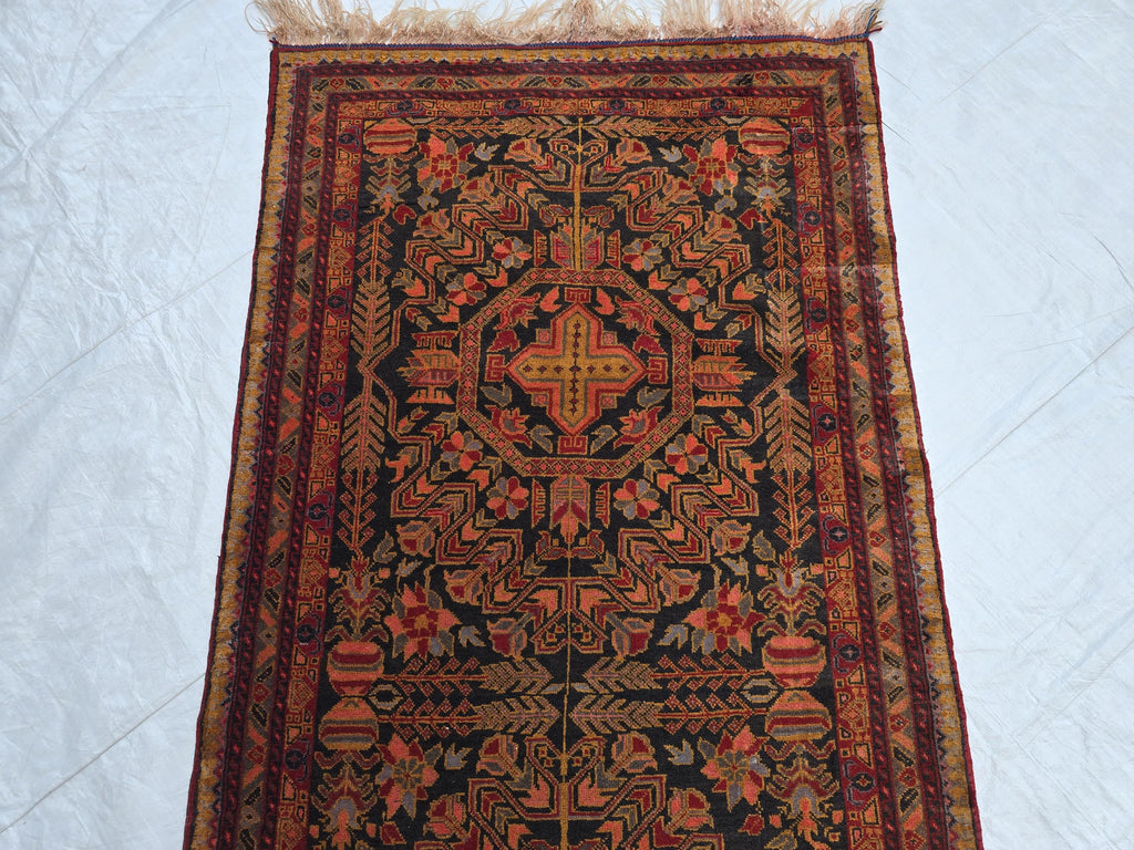 Vintage Persian Runner Rug 90 Years Old – Handwoven Tribal Herati Design – Long Narrow Hallway Rug 12.6x2.8 ft – Wool Oriental Rug
