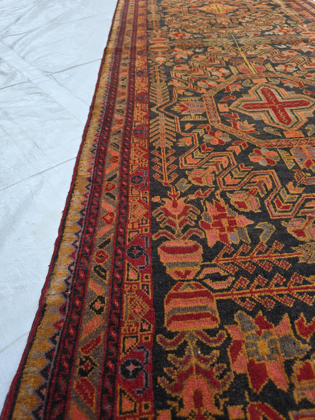 Vintage Persian Runner Rug 90 Years Old – Handwoven Tribal Herati Design – Long Narrow Hallway Rug 12.6x2.8 ft – Wool Oriental Rug