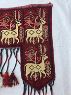 Handmade Afghan Tribal Wall Hanging Animal Print– Wool Textile with Tassels – 4.2 x 1.1 ft – Red & Cream Ethnic Decor – Nomadic Wall Art