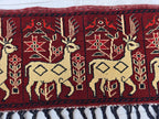 Handmade Afghan Tribal Wall Hanging Animal Print– Wool Textile with Tassels – 4.2 x 1.1 ft – Red & Cream Ethnic Decor – Nomadic Wall Art