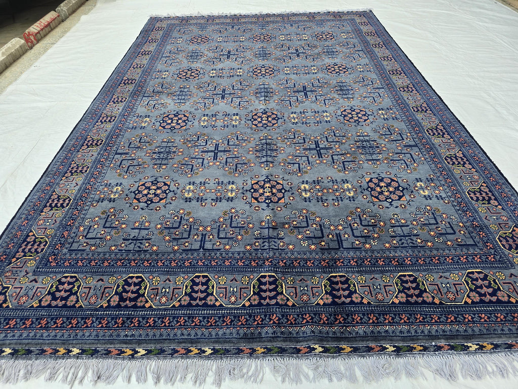 6x10 Large Bukhara Rug – Handwoven Silver Gray Wool Carpet – Traditional Afghan Design – Oriental Area Rug, Perfect for Living Room 300x199