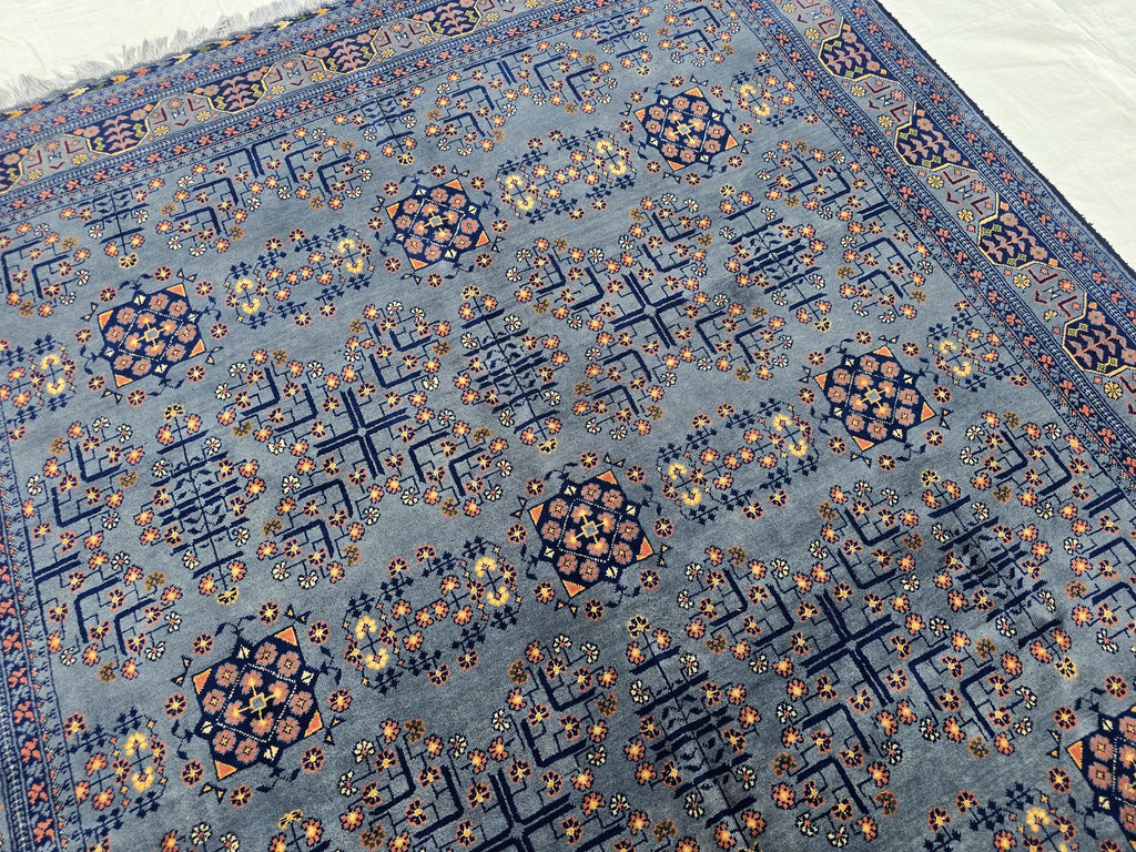6x10 Large Bukhara Rug – Handwoven Silver Gray Wool Carpet – Traditional Afghan Design – Oriental Area Rug, Perfect for Living Room 300x199
