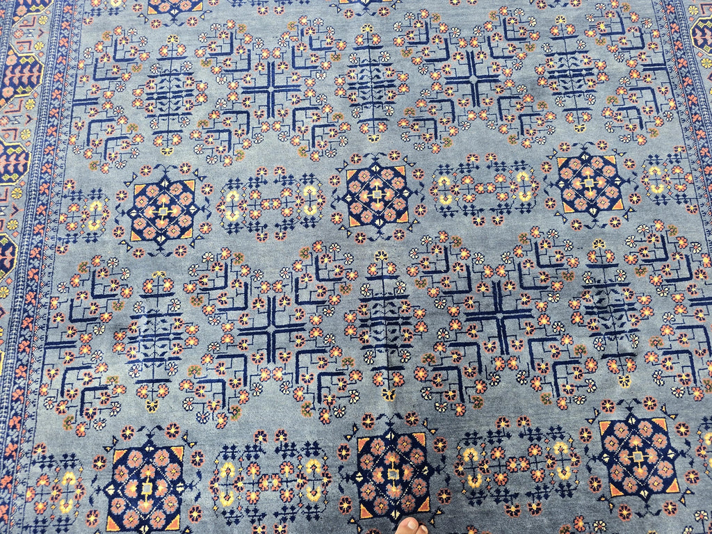 6x10 Large Bukhara Rug – Handwoven Silver Gray Wool Carpet – Traditional Afghan Design – Oriental Area Rug, Perfect for Living Room 300x199
