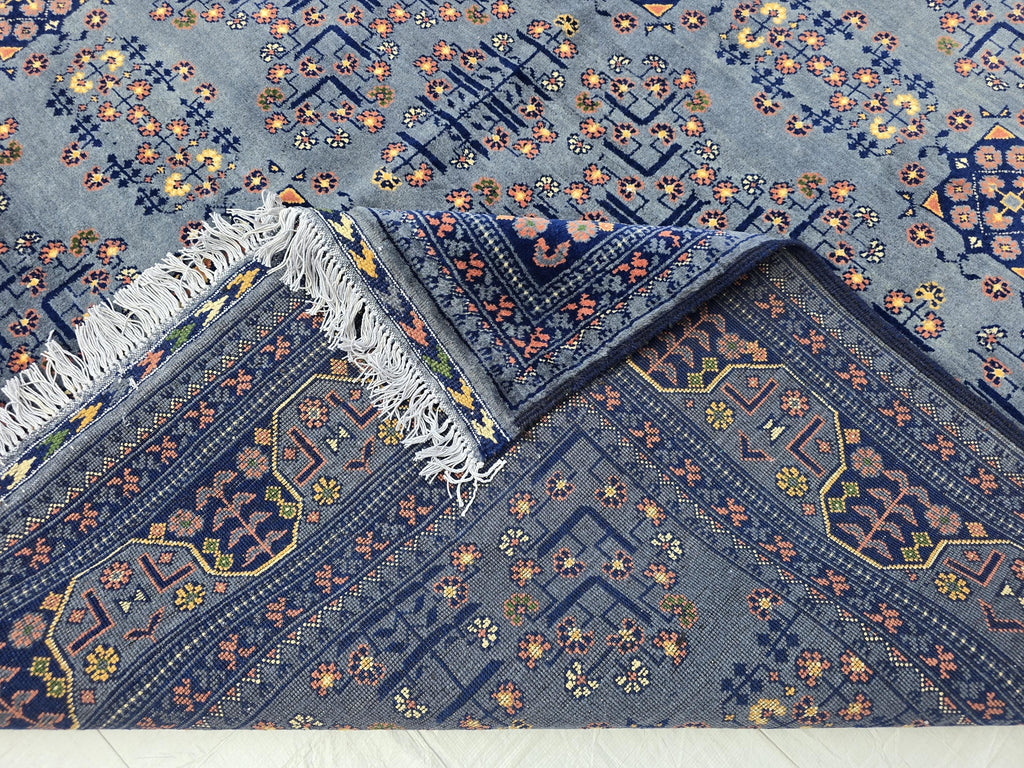 6x10 Large Bukhara Rug – Handwoven Silver Gray Wool Carpet – Traditional Afghan Design – Oriental Area Rug, Perfect for Living Room 300x199