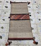 Tribal Afghan Saddlebag Rug – Vintage 4.9x2.1ft – Handmade Wool Bag for Horse, Camel, Wall Hanging