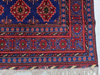 6x10 Turkmen Handwoven Large Bukhara Rug, Navy Blue and Red Geometric Wool Area Rug, High Pile Rug, Rug for Living Room, Bedroom Rug 296x196