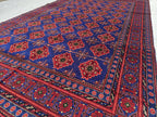 6x10 Turkmen Handwoven Large Bukhara Rug, Navy Blue and Red Geometric Wool Area Rug, High Pile Rug, Rug for Living Room, Bedroom Rug 296x196