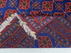 6x10 Turkmen Handwoven Large Bukhara Rug, Navy Blue and Red Geometric Wool Area Rug, High Pile Rug, Rug for Living Room, Bedroom Rug 296x196