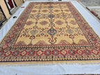 9x13ft Large Handmade Afghan Kazak Rug – Tribal Wool Carpet Red Blue Beige Colors – Turkmen Oriental Area Rug for Living Room Decor 386x285