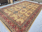 9x13ft Large Handmade Afghan Kazak Rug – Tribal Wool Carpet Red Blue Beige Colors – Turkmen Oriental Area Rug for Living Room Decor 386x285