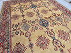 9x13ft Large Handmade Afghan Kazak Rug – Tribal Wool Carpet Red Blue Beige Colors – Turkmen Oriental Area Rug for Living Room Decor 386x285