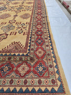 9x13ft Large Handmade Afghan Kazak Rug – Tribal Wool Carpet Red Blue Beige Colors – Turkmen Oriental Area Rug for Living Room Decor 386x285