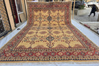 9x13ft Large Handmade Afghan Kazak Rug – Tribal Wool Carpet Red Blue Beige Colors – Turkmen Oriental Area Rug for Living Room Decor 386x285