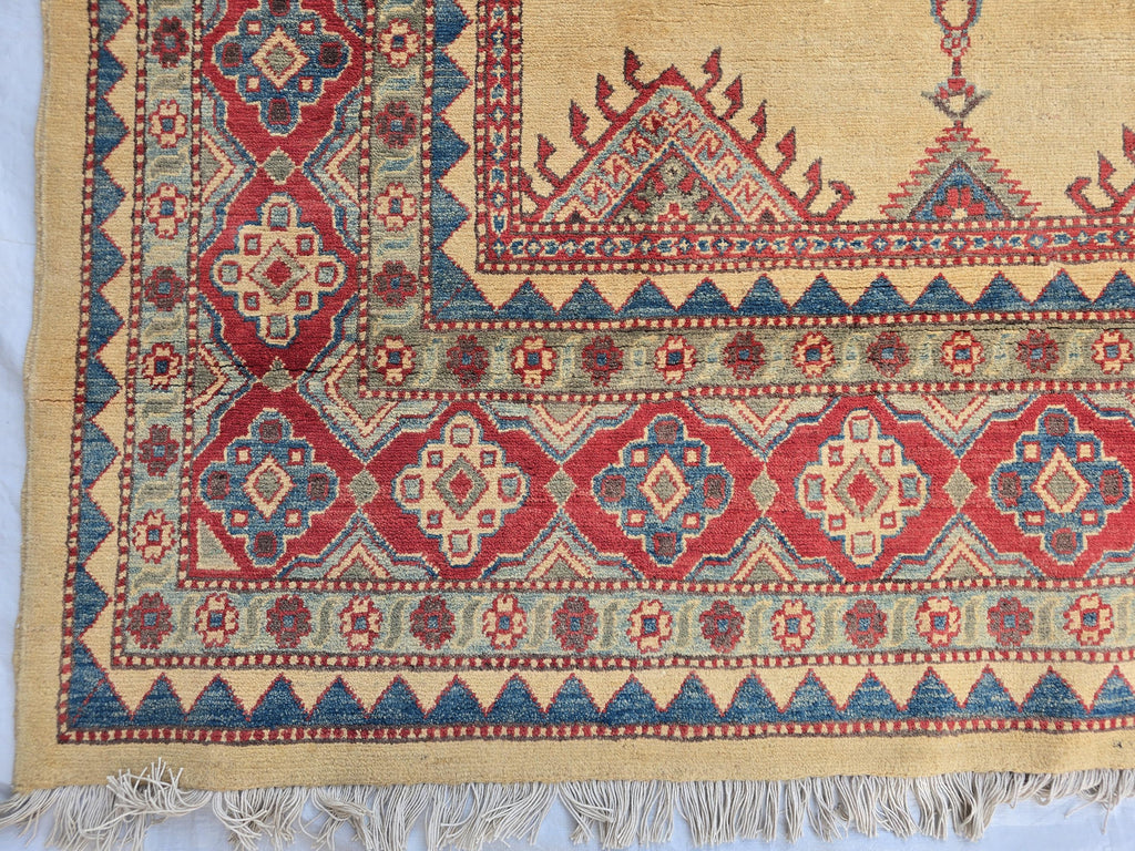 9x13ft Large Handmade Afghan Kazak Rug – Tribal Wool Carpet Red Blue Beige Colors – Turkmen Oriental Area Rug for Living Room Decor 386x285