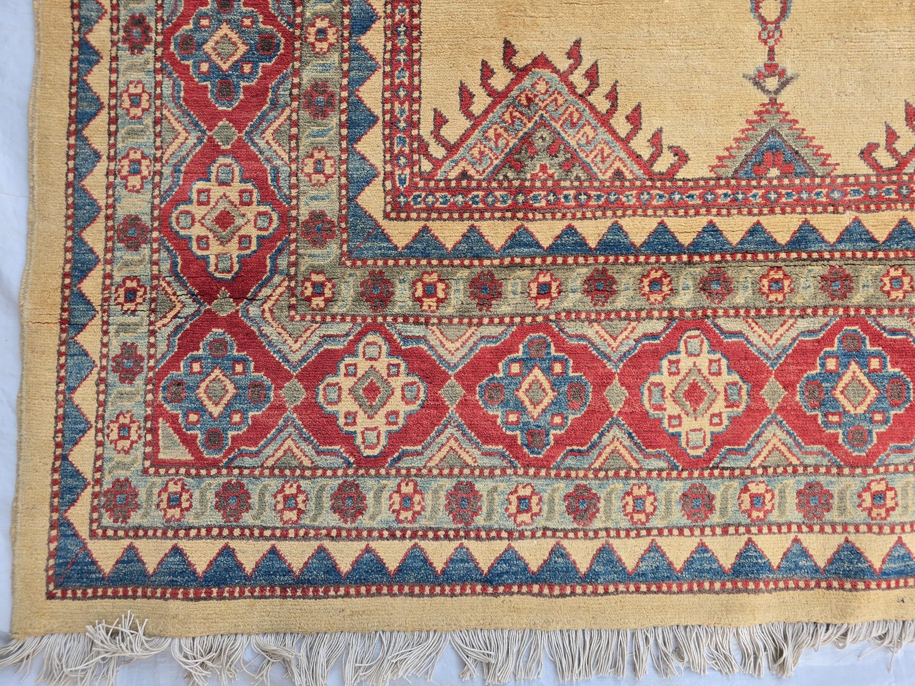 9x13ft Large Handmade Afghan Kazak Rug – Tribal Wool Carpet Red Blue Beige Colors – Turkmen Oriental Area Rug for Living Room Decor 386x285