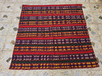 4'5x4'5 Square Kilim Afghan Handmade, Turkmen Geometric Wool Area Rug, Perfect for Dining Table, Living Room, Bedroom Rug 140x140
