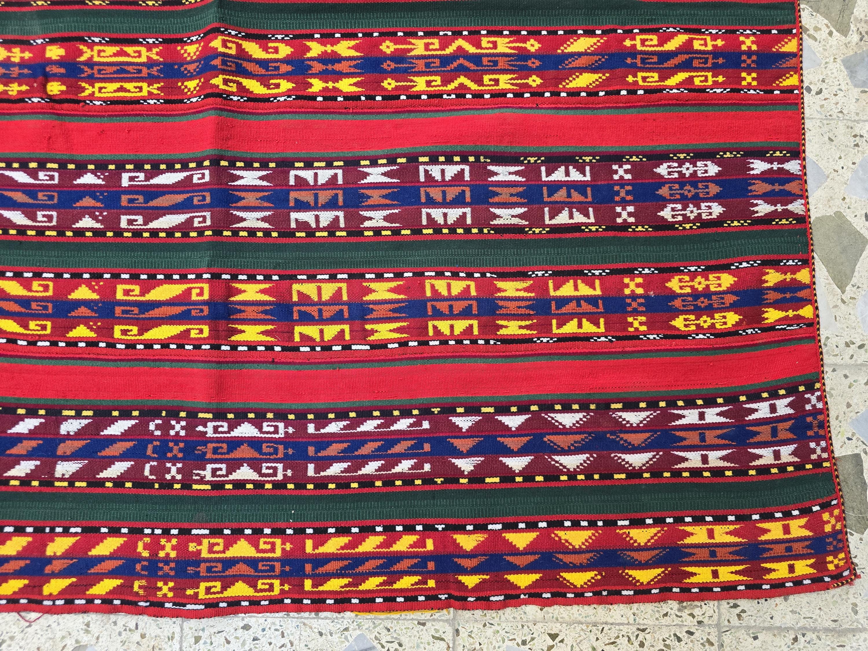 4'5x4'5 Square Kilim Afghan Handmade, Turkmen Geometric Wool Area Rug, Perfect for Dining Table, Living Room, Bedroom Rug 140x140