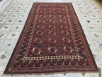 Antique Afghan Bukhara Rug – 100 Year Old Hand-Knotted Wool Rug 8x9ft – Tribal Red Vintage Oriental Carpet – Collectible Large Area Rug