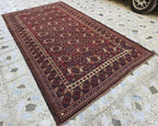 Antique Afghan Bukhara Rug – 100 Year Old Hand-Knotted Wool Rug 8x9ft – Tribal Red Vintage Oriental Carpet – Collectible Large Area Rug