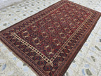 Antique Afghan Bukhara Rug – 100 Year Old Hand-Knotted Wool Rug 8x9ft – Tribal Red Vintage Oriental Carpet – Collectible Large Area Rug