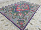 6.2x8.8ft Afghan Handmade Satranji Rug, Turkmen Geometric Rug, Green and Red Rug, Rug for Living Room, Bedroom