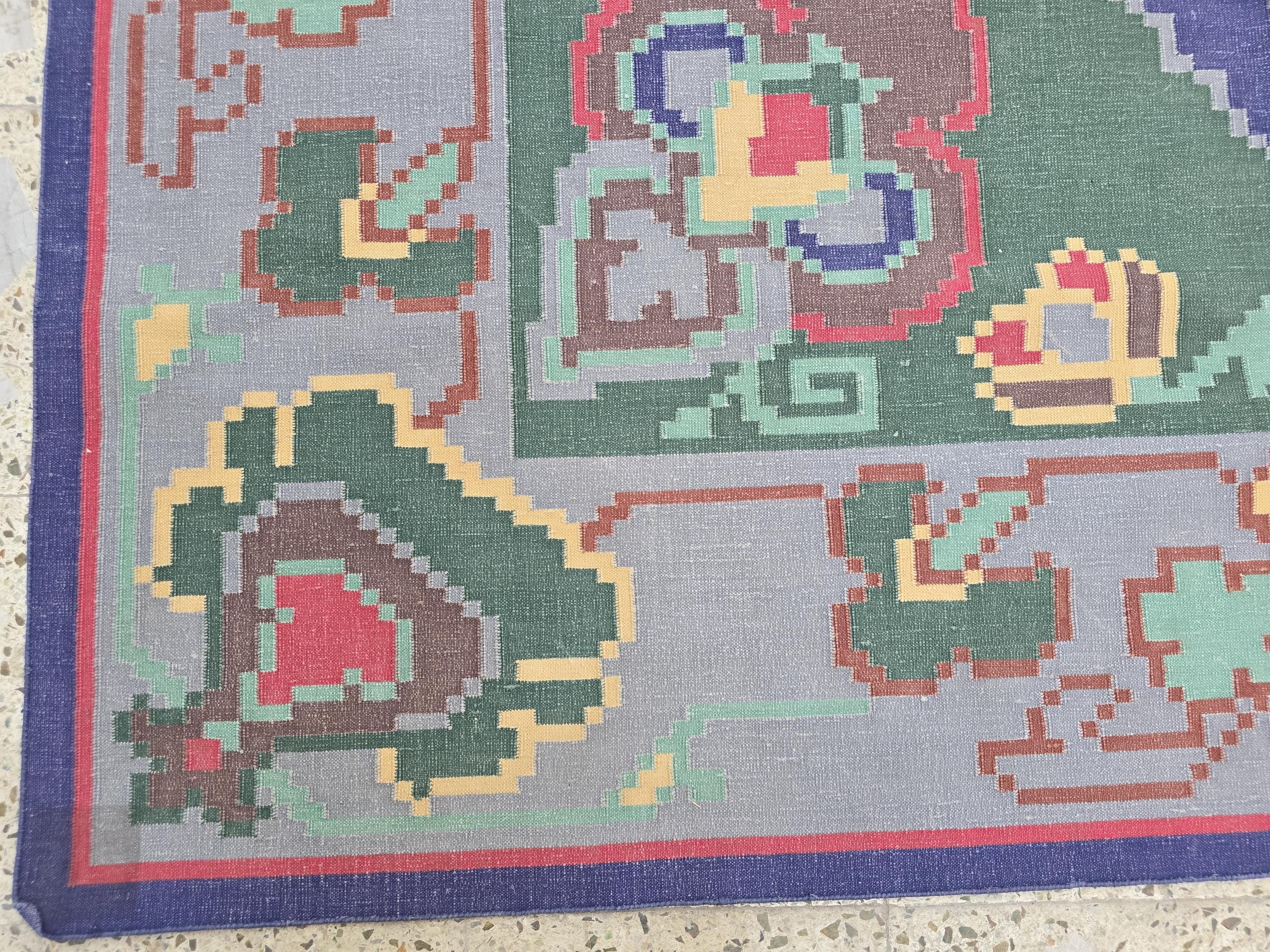 6.2x8.8ft Afghan Handmade Satranji Rug, Turkmen Geometric Rug, Green and Red Rug, Rug for Living Room, Bedroom