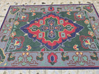 6.2x8.8ft Afghan Handmade Satranji Rug, Turkmen Geometric Rug, Green and Red Rug, Rug for Living Room, Bedroom