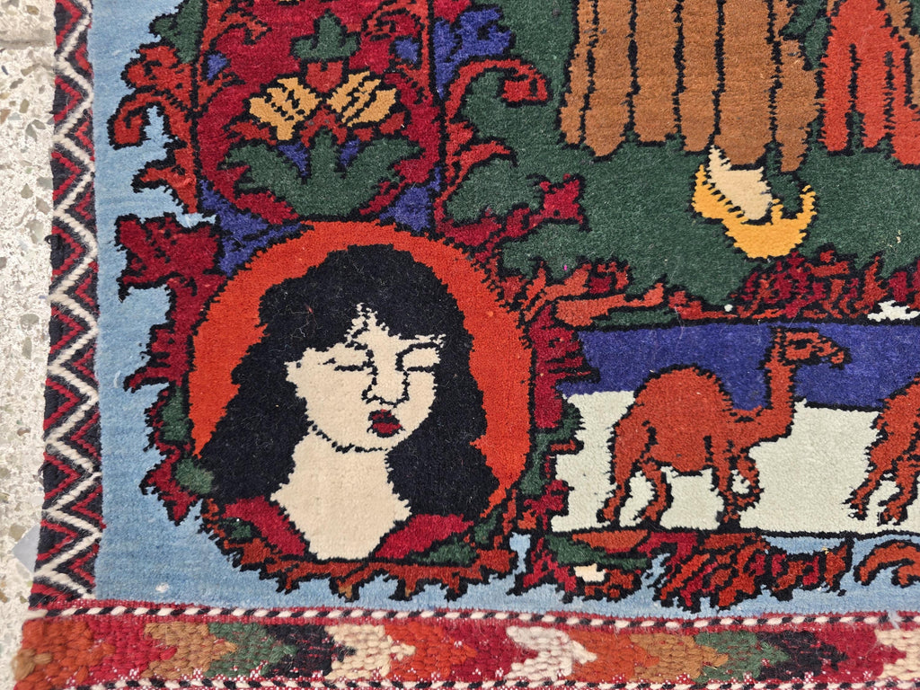 3x4 Laila Majnu Pictorial Rug Wall Hanging | Handmade Afghan Art Rug | Tribal Wool Wall Decor | Oriental Storytelling Tapestry, Wall Decor