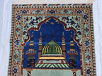 Afghan Prayer Mat Rug 4.6x2.8 ft – Soft Pile Beljik Design | Green & Blue Mosque Motif | Handmade Wool Islamic Prayer Rug | Wall Hanging