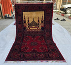 Afghan Handwoven Prayer Mat, Soft Pile Beljik Design 4.6x2.8ft, Turkmen Wool Area Rug, Handmade Wool Islamic Prayer Rug | Wall Hanging