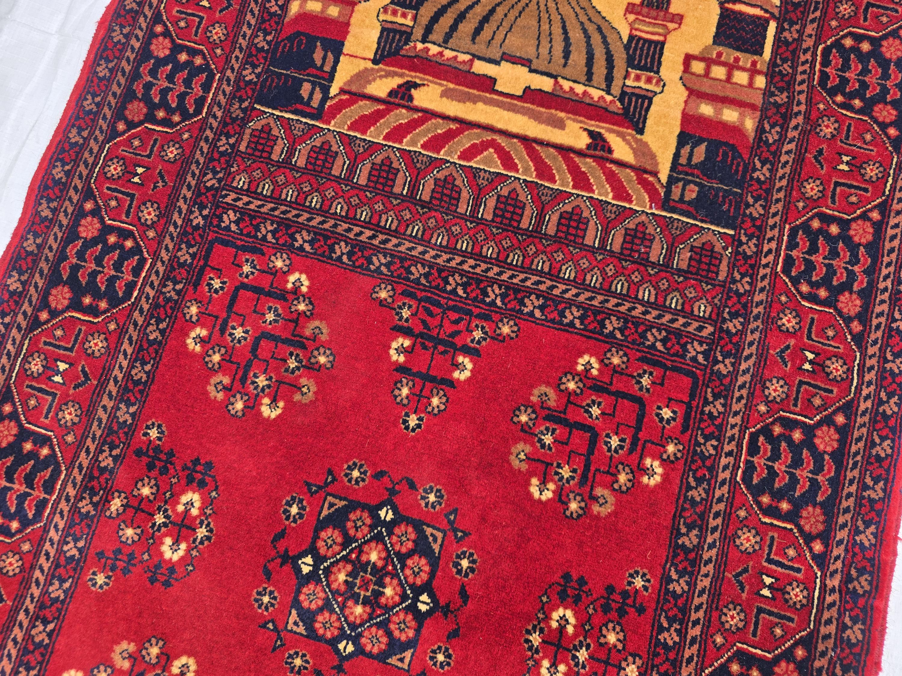 Afghan Handwoven Prayer Mat, Soft Pile Beljik Design 4.6x2.8ft, Turkmen Wool Area Rug, Handmade Wool Islamic Prayer Rug | Wall Hanging