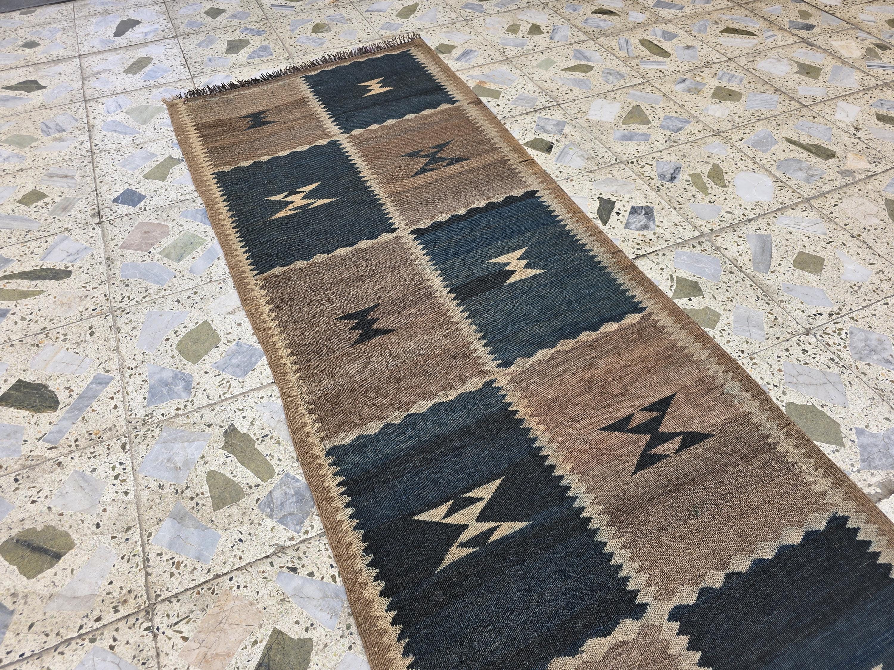 Vintage Kilim Runner Rug 9.9x2.5 ft – Handwoven Afghan Wool Hallway Rug | Tribal Geometric Pattern | Boho Rustic Long Corridor Carpet